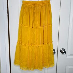 COPY - WDNY Tiered Sheer Overlay Ruffle Trim Elastic Waist Flowy Midi Skirt